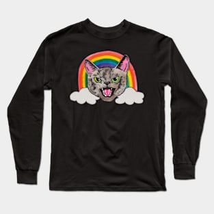 Kitty face with rainbow Long Sleeve T-Shirt